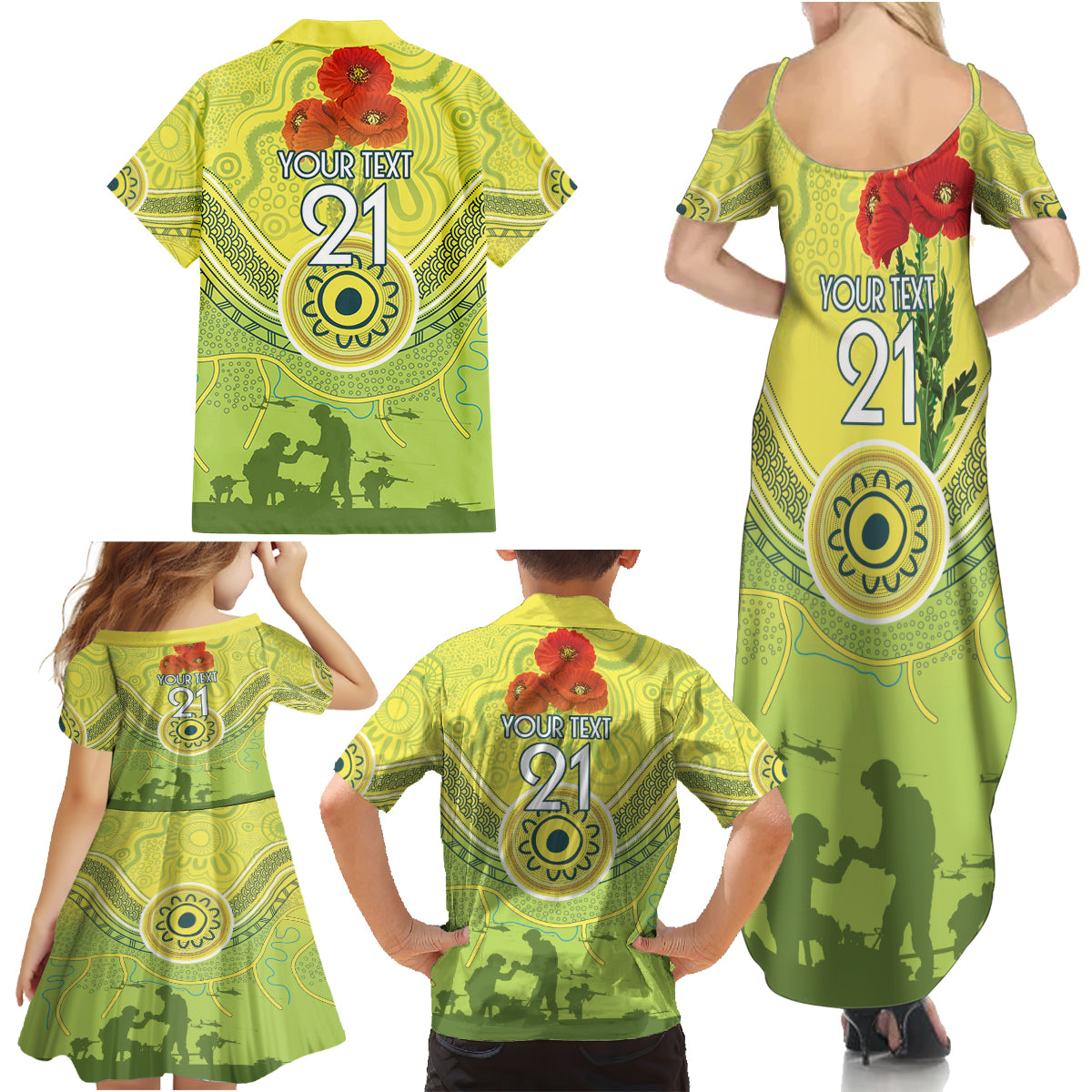 Custom Australia Cricket ANZAC Family Matching Summer Maxi Dress and Hawaiian Shirt The Military Soldiers with Aboriginal Style
