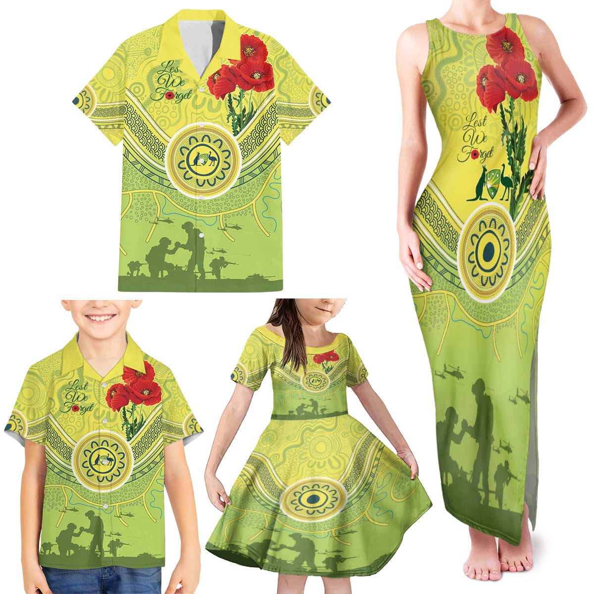Custom Australia Cricket ANZAC Family Matching Tank Maxi Dress and Hawaiian Shirt The Military Soldiers with Aboriginal Style