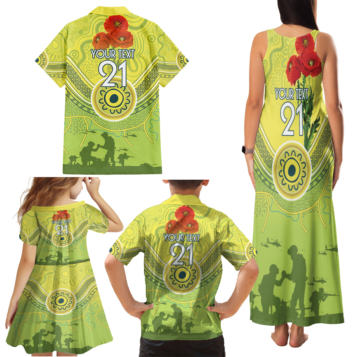 Custom Australia Cricket ANZAC Family Matching Tank Maxi Dress and Hawaiian Shirt The Military Soldiers with Aboriginal Style