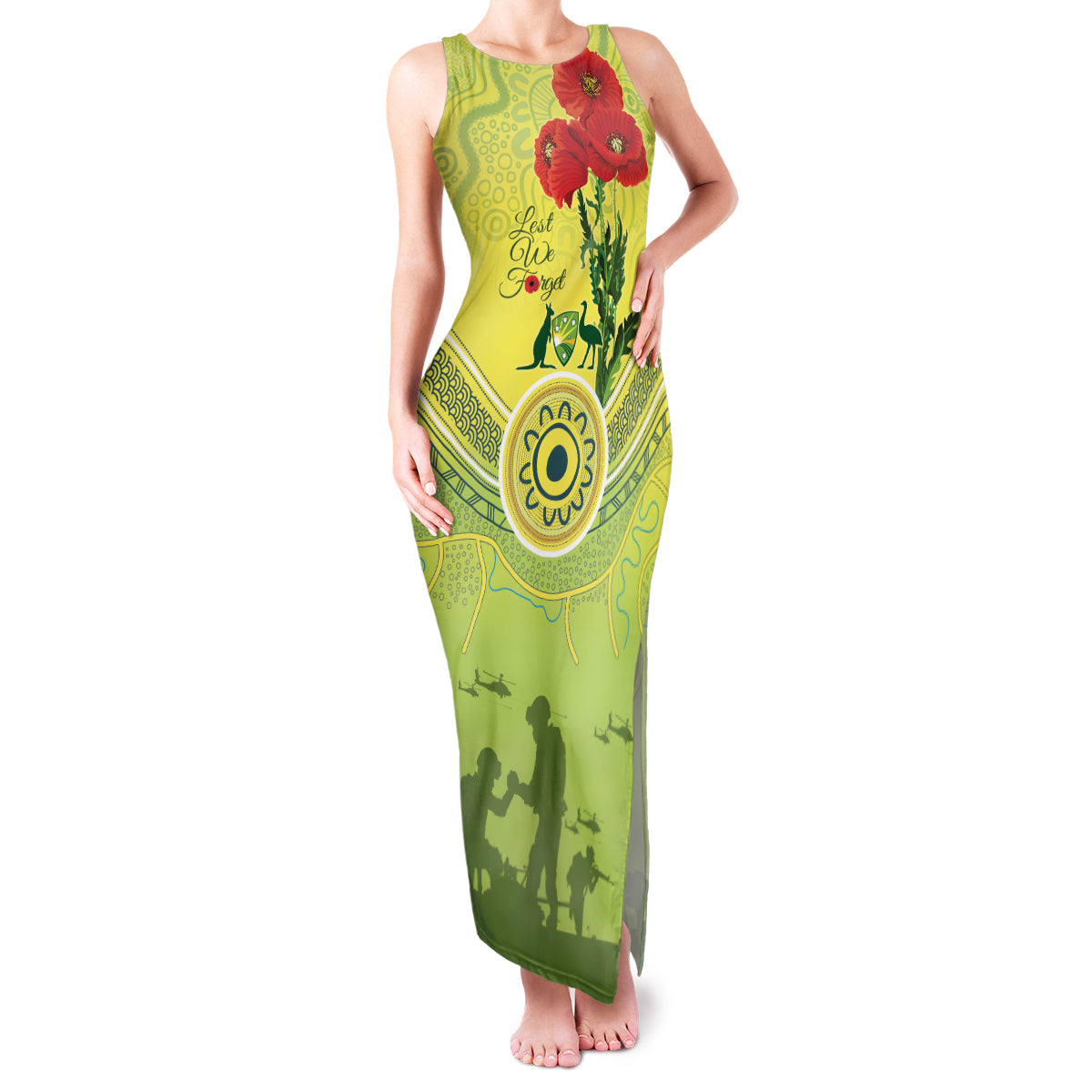 Custom Australia Cricket ANZAC Family Matching Tank Maxi Dress and Hawaiian Shirt The Military Soldiers with Aboriginal Style