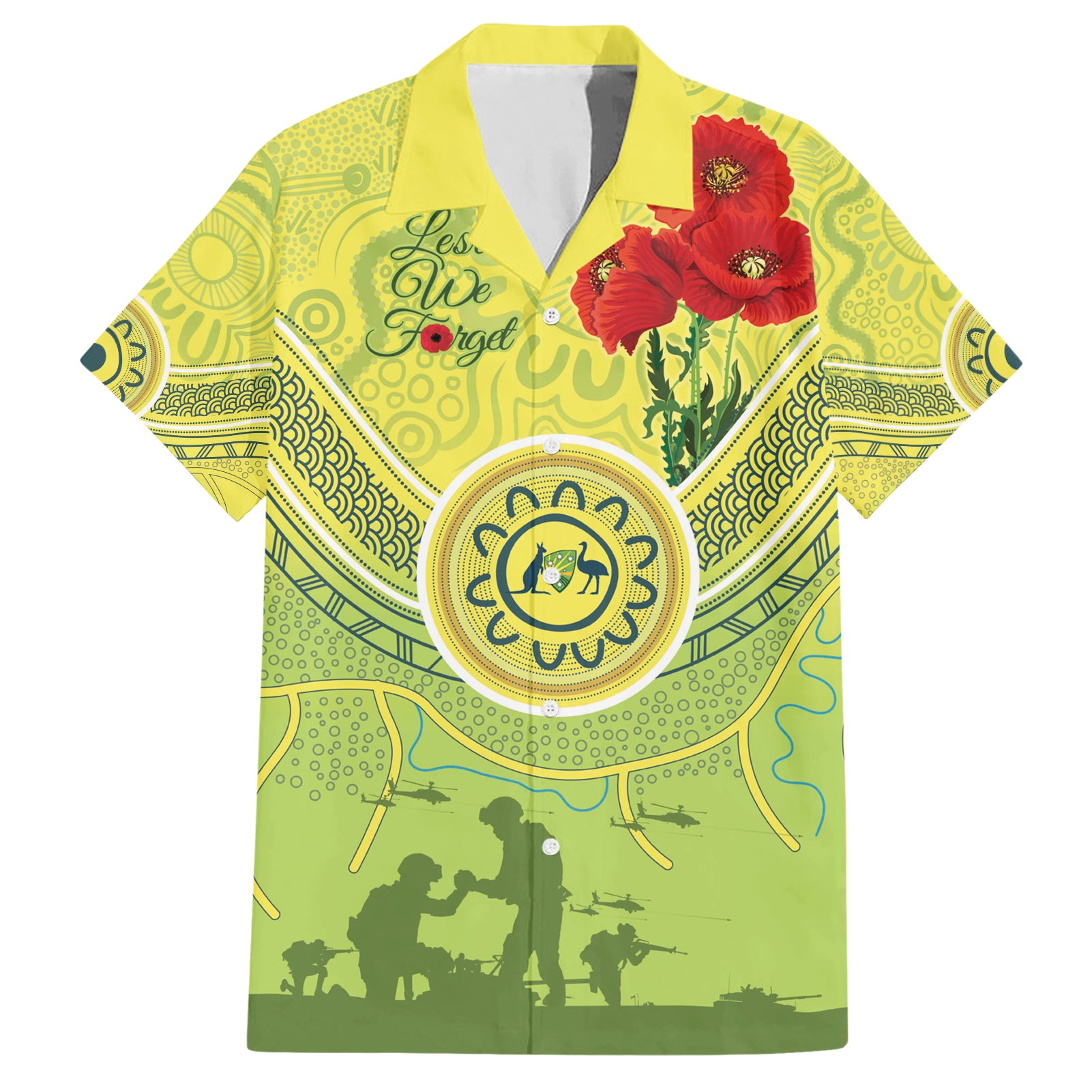 Custom Australia Cricket ANZAC Hawaiian Shirt The Military Soldiers with Aboriginal Style - Vibe Hoodie Shop