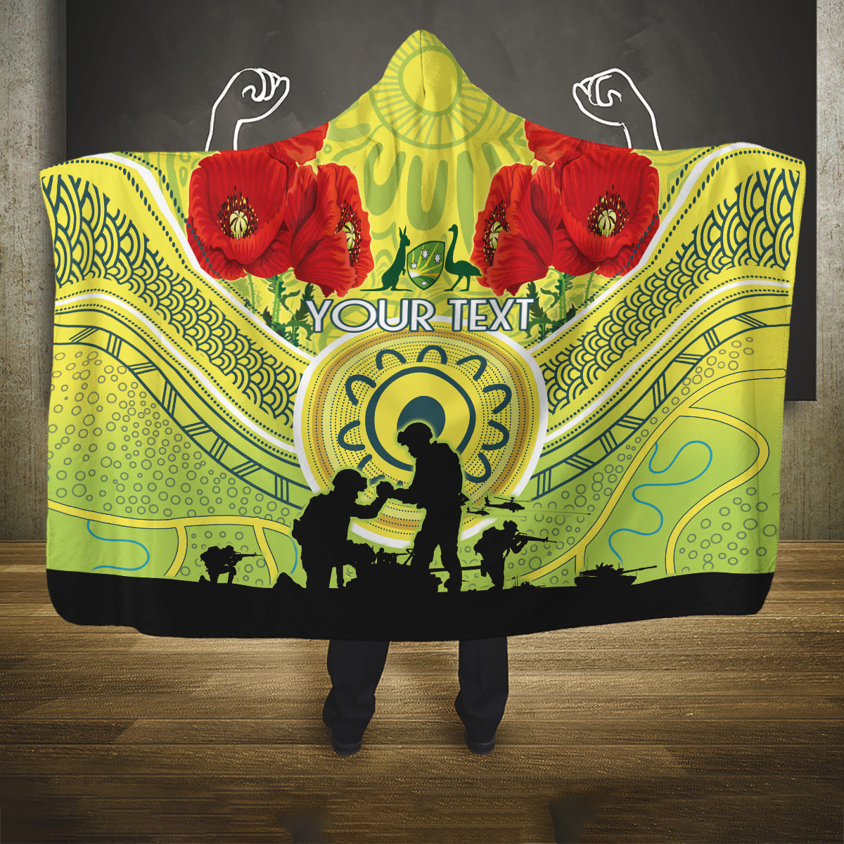 Custom Australia Cricket ANZAC Hooded Blanket The Military Soldiers with Aboriginal Style