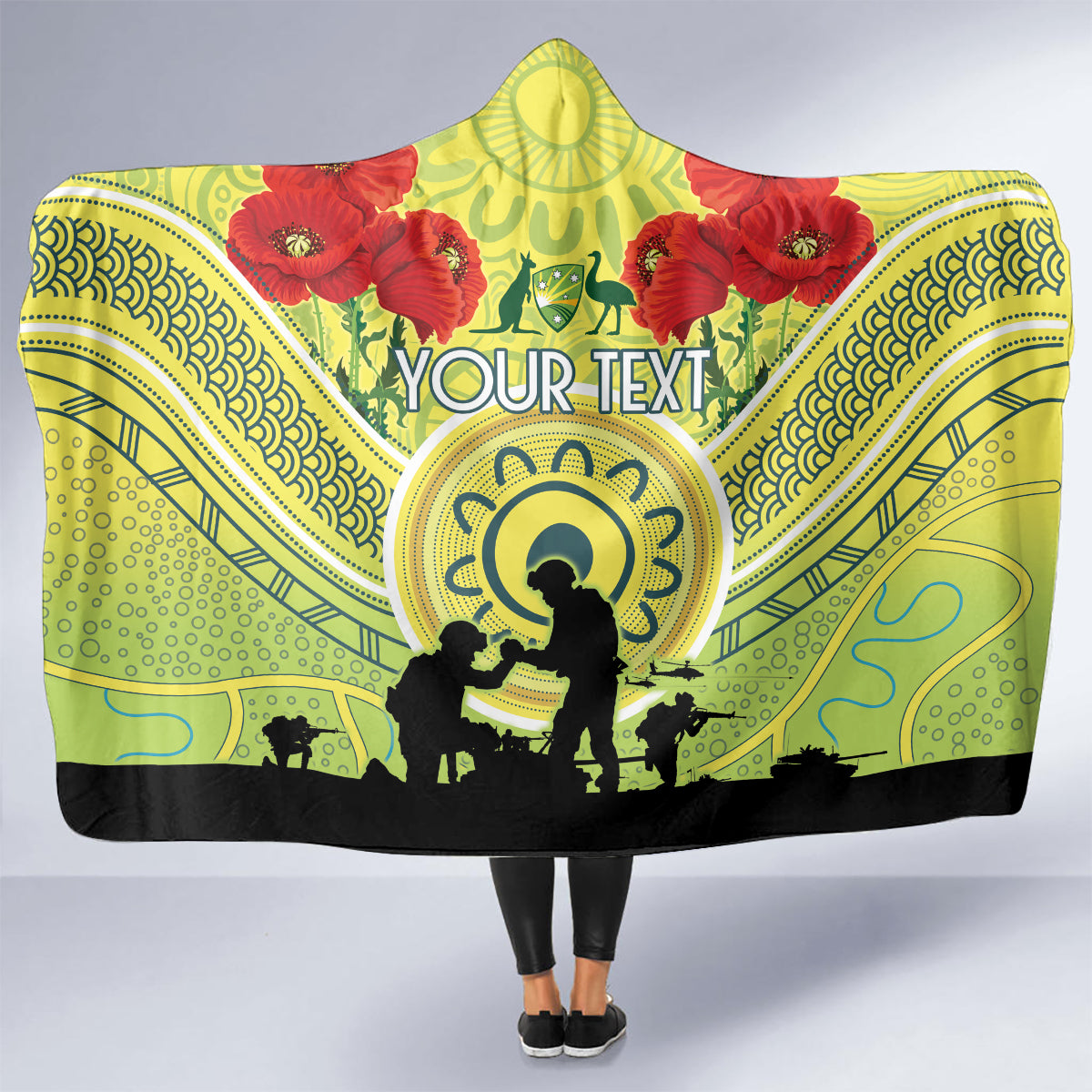 Custom Australia Cricket ANZAC Hooded Blanket The Military Soldiers with Aboriginal Style