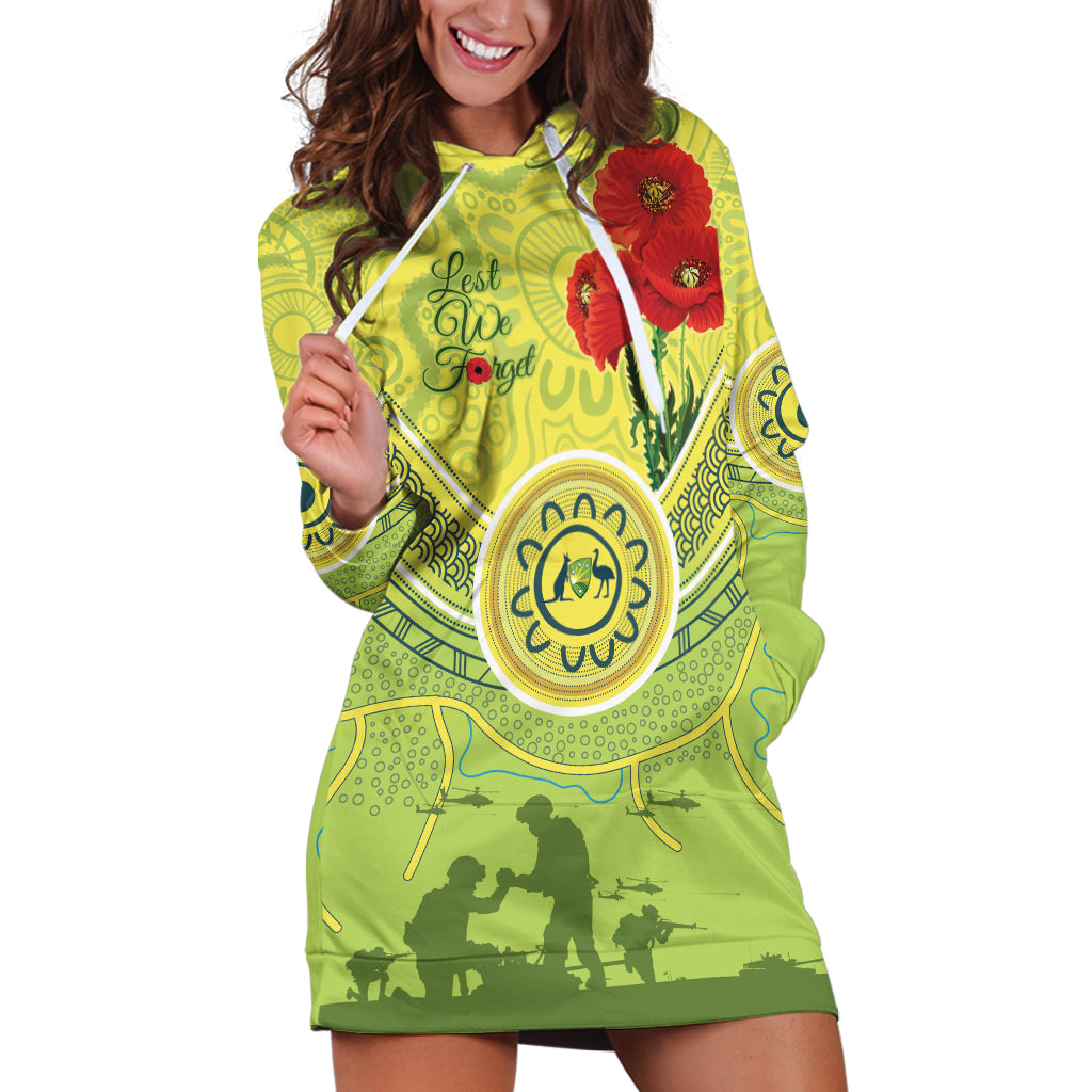 Custom Australia Cricket ANZAC Hoodie Dress The Military Soldiers with Aboriginal Style - Vibe Hoodie Shop