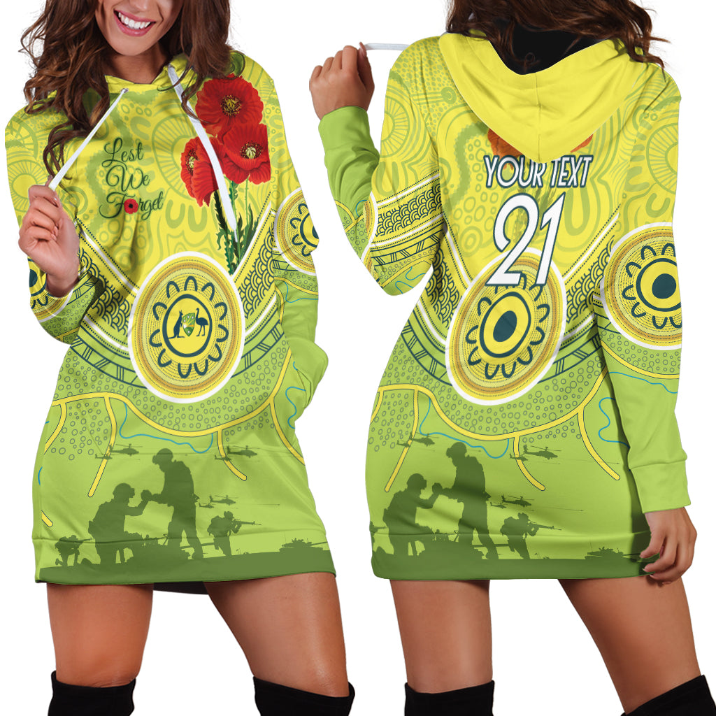 Custom Australia Cricket ANZAC Hoodie Dress The Military Soldiers with Aboriginal Style - Vibe Hoodie Shop