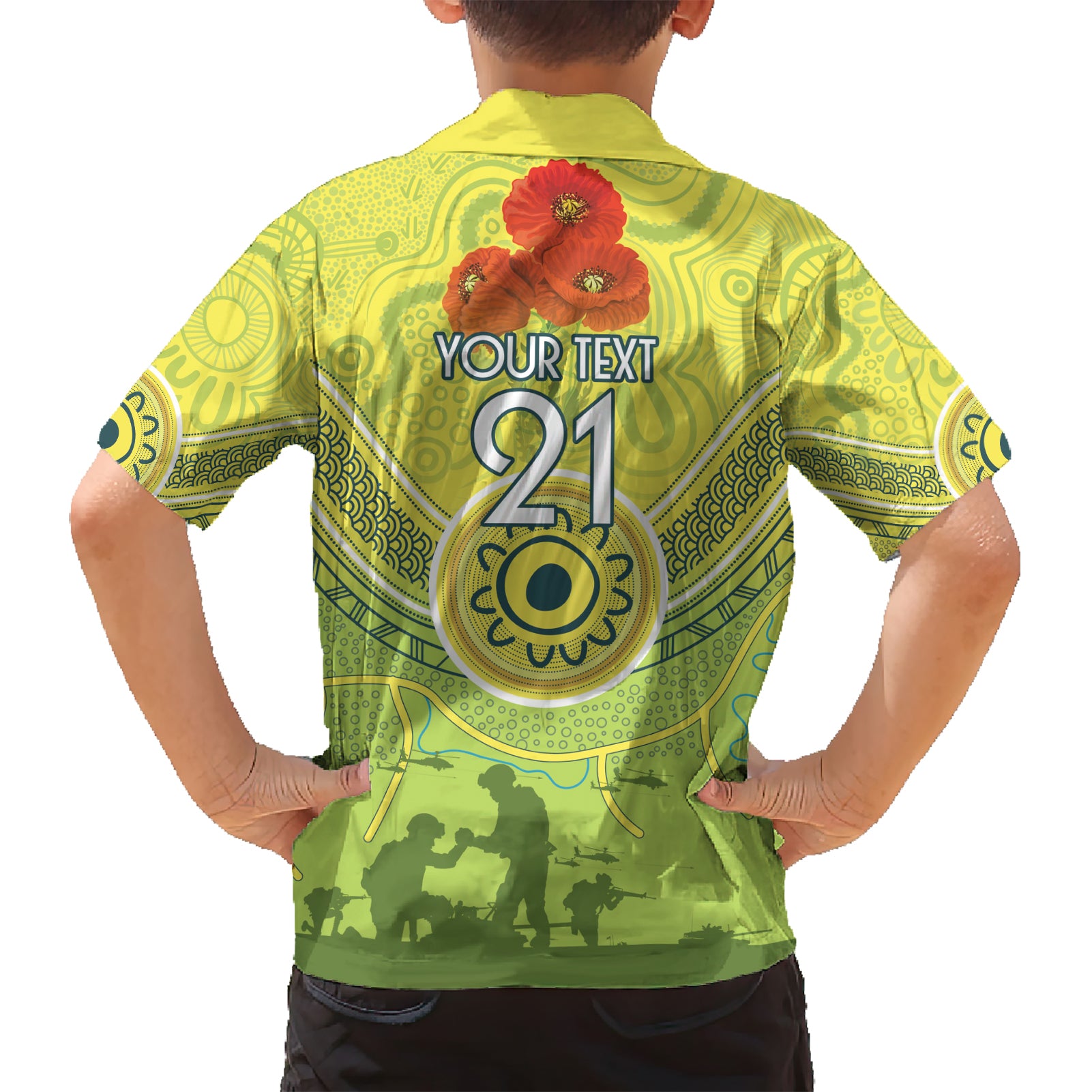 Custom Australia Cricket ANZAC Kid Hawaiian Shirt The Military Soldiers with Aboriginal Style