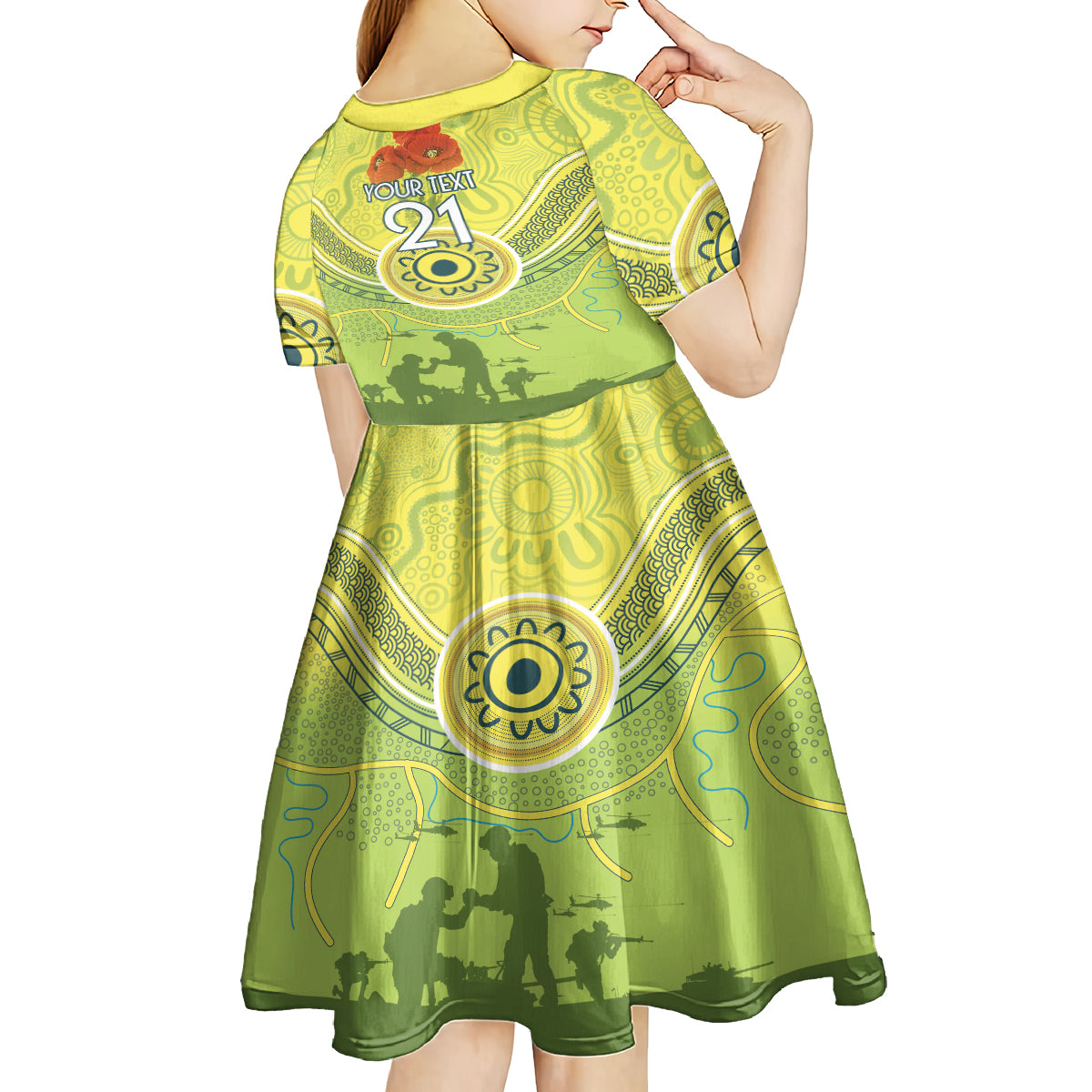 Custom Australia Cricket ANZAC Kid Short Sleeve Dress The Military Soldiers with Aboriginal Style - Vibe Hoodie Shop