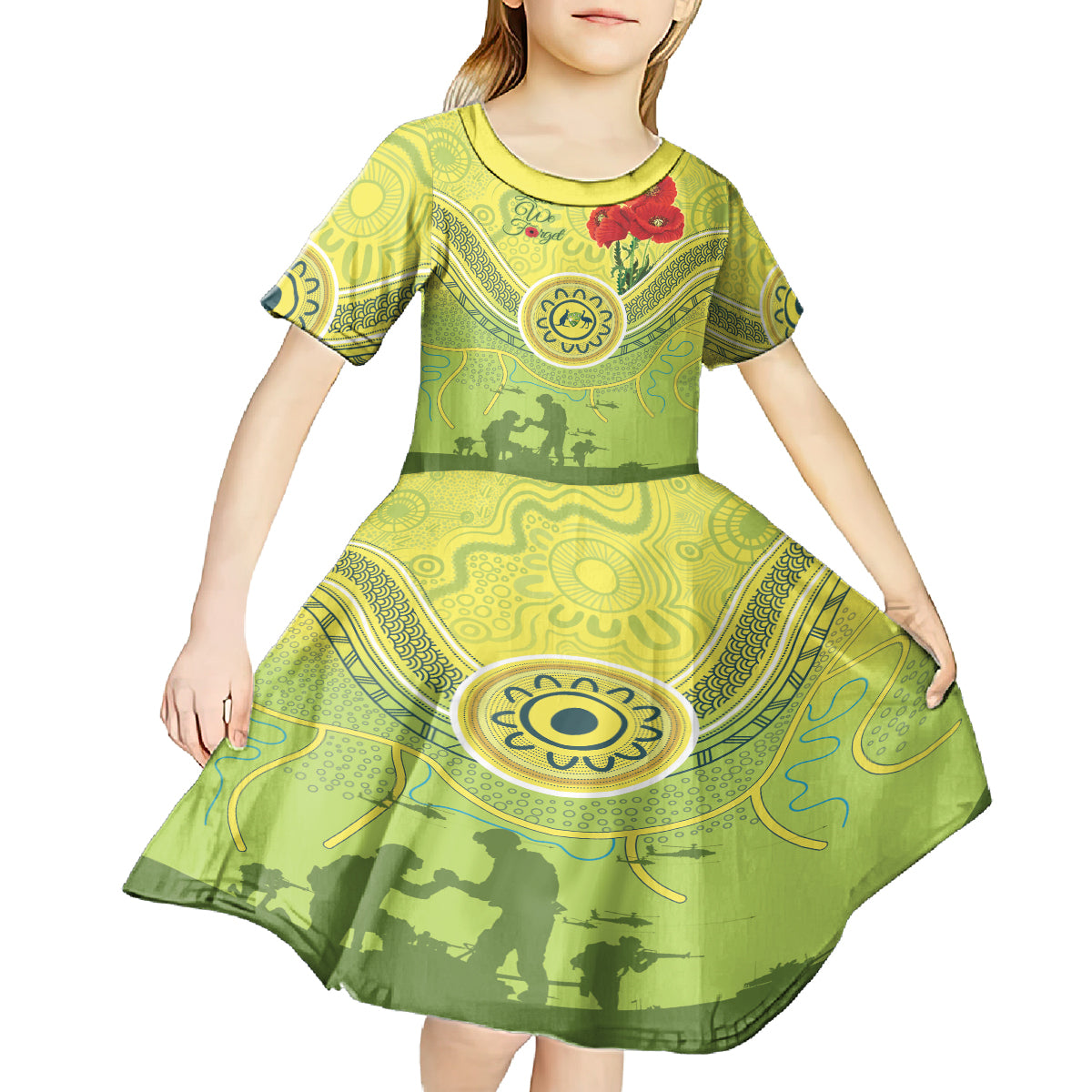 Custom Australia Cricket ANZAC Kid Short Sleeve Dress The Military Soldiers with Aboriginal Style - Vibe Hoodie Shop
