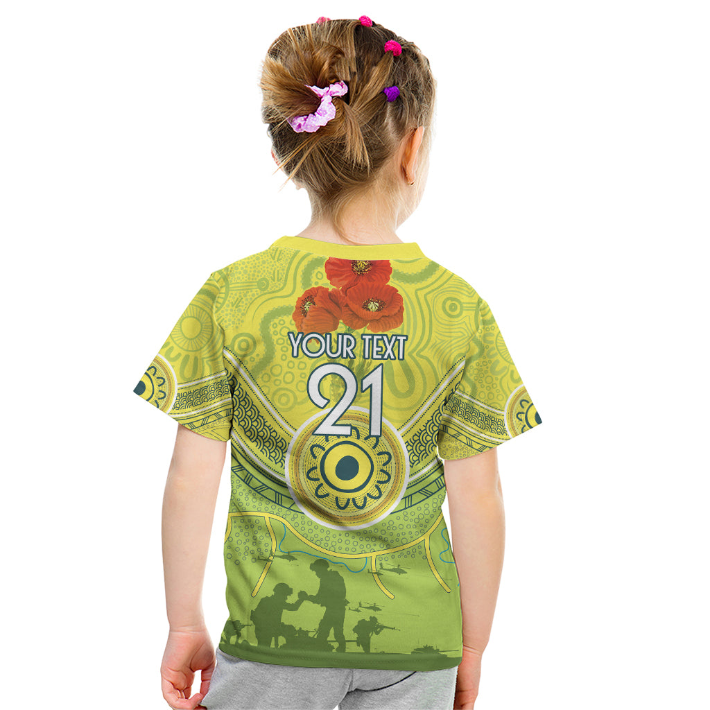 Custom Australia Cricket ANZAC Kid T Shirt The Military Soldiers with Aboriginal Style - Vibe Hoodie Shop
