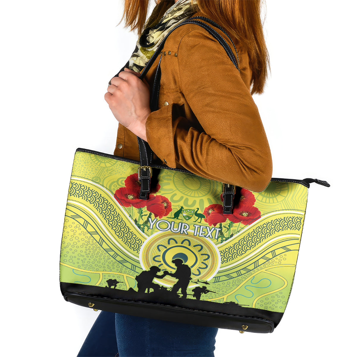 Custom Australia Cricket ANZAC Leather Tote Bag The Military Soldiers with Aboriginal Style