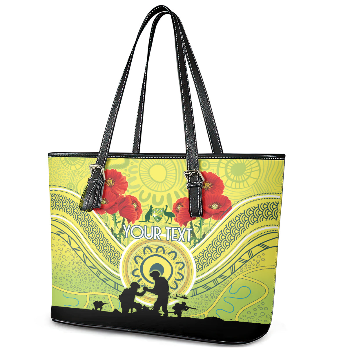 Custom Australia Cricket ANZAC Leather Tote Bag The Military Soldiers with Aboriginal Style