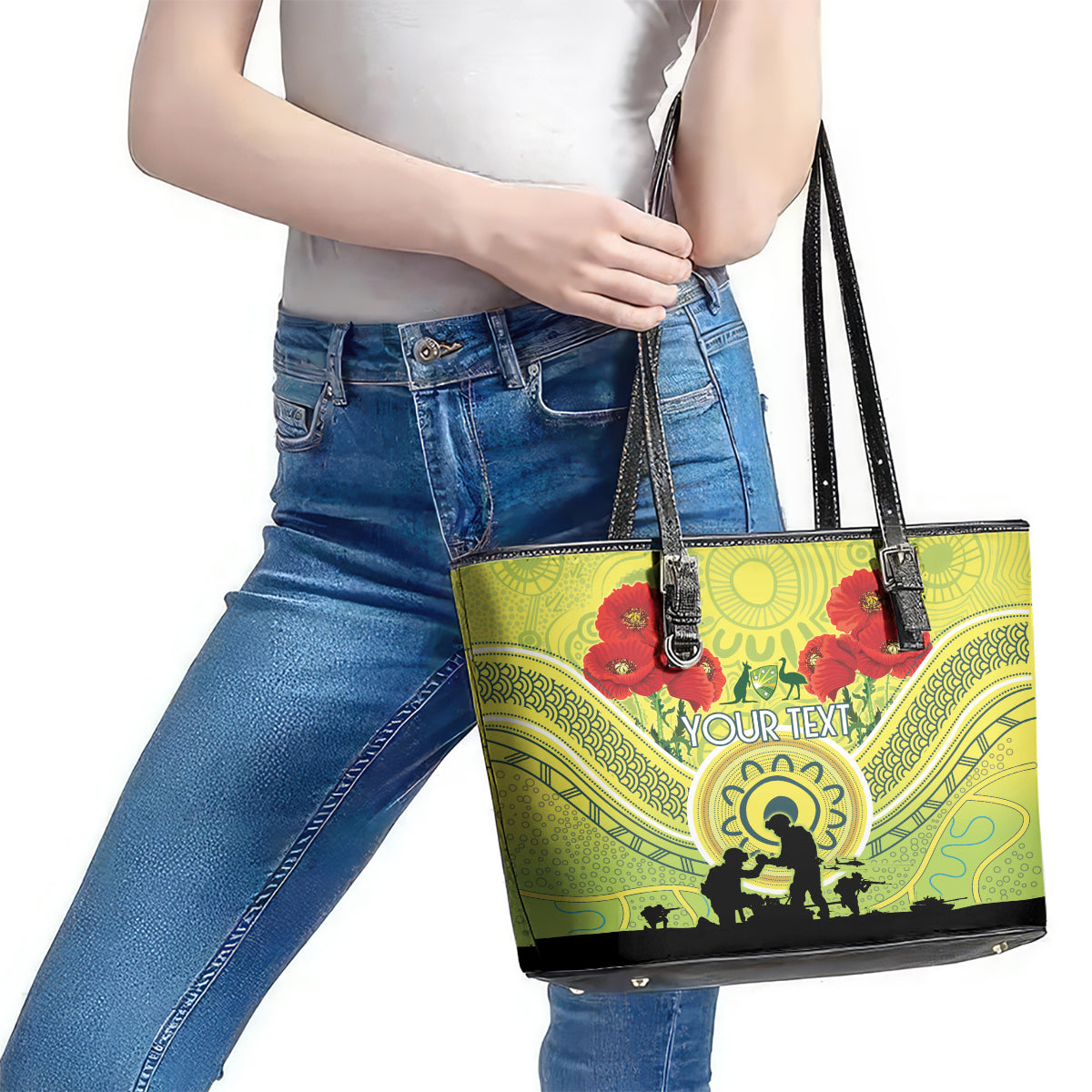 Custom Australia Cricket ANZAC Leather Tote Bag The Military Soldiers with Aboriginal Style