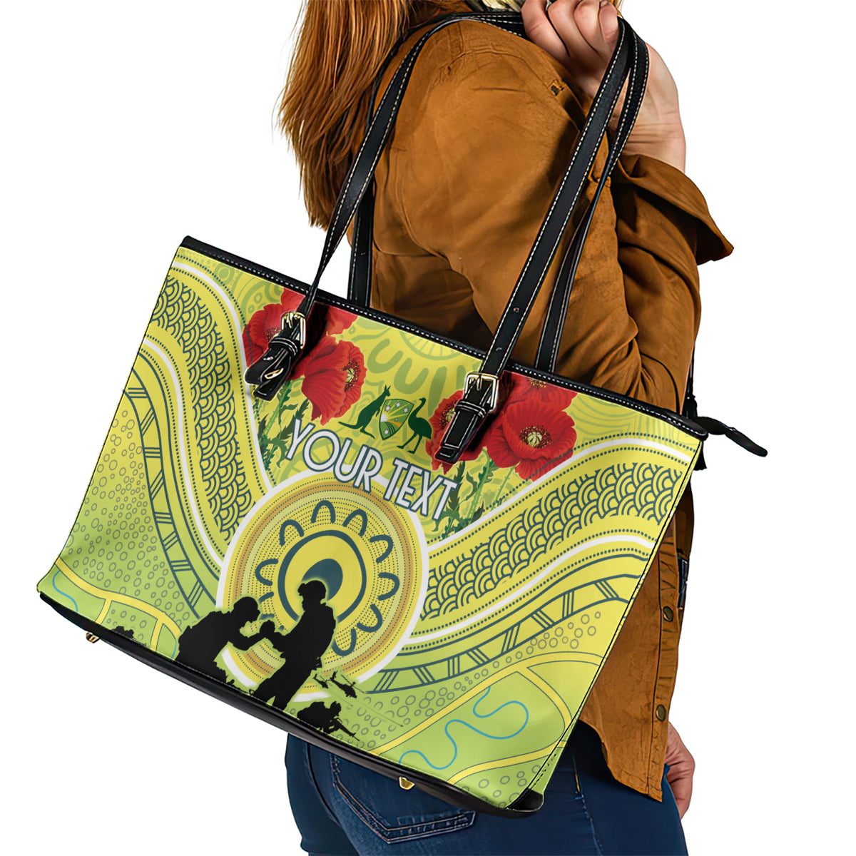 Custom Australia Cricket ANZAC Leather Tote Bag The Military Soldiers with Aboriginal Style