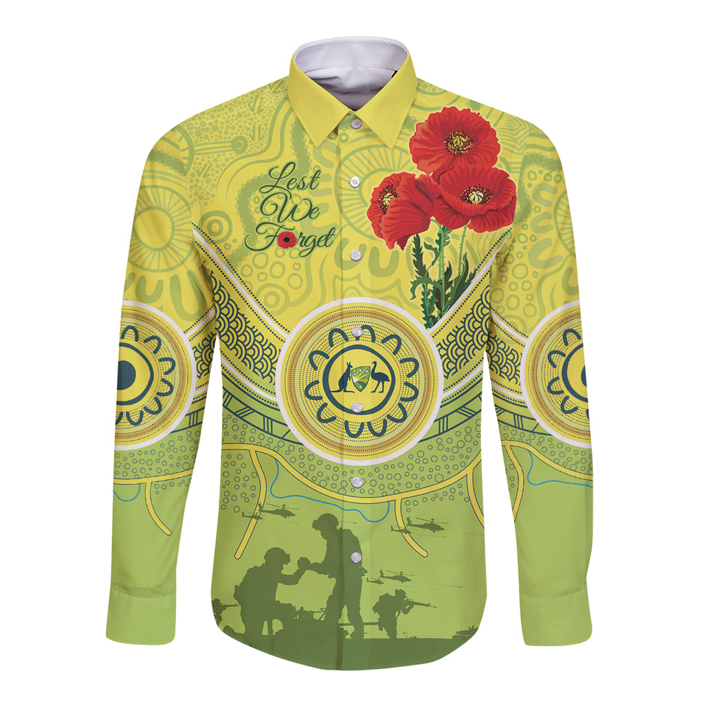Custom Australia Cricket ANZAC Long Sleeve Button Shirt The Military Soldiers with Aboriginal Style - Vibe Hoodie Shop