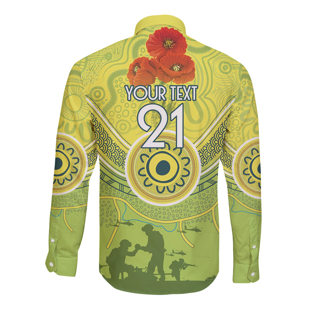 Custom Australia Cricket ANZAC Long Sleeve Button Shirt The Military Soldiers with Aboriginal Style - Vibe Hoodie Shop