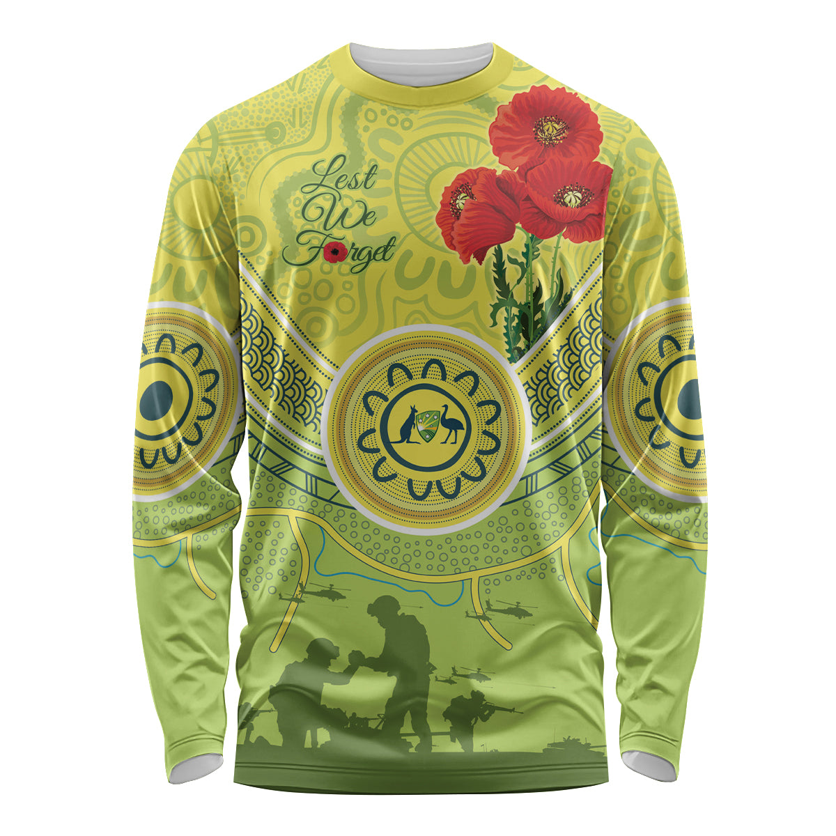 Custom Australia Cricket ANZAC Long Sleeve Shirt The Military Soldiers with Aboriginal Style - Vibe Hoodie Shop