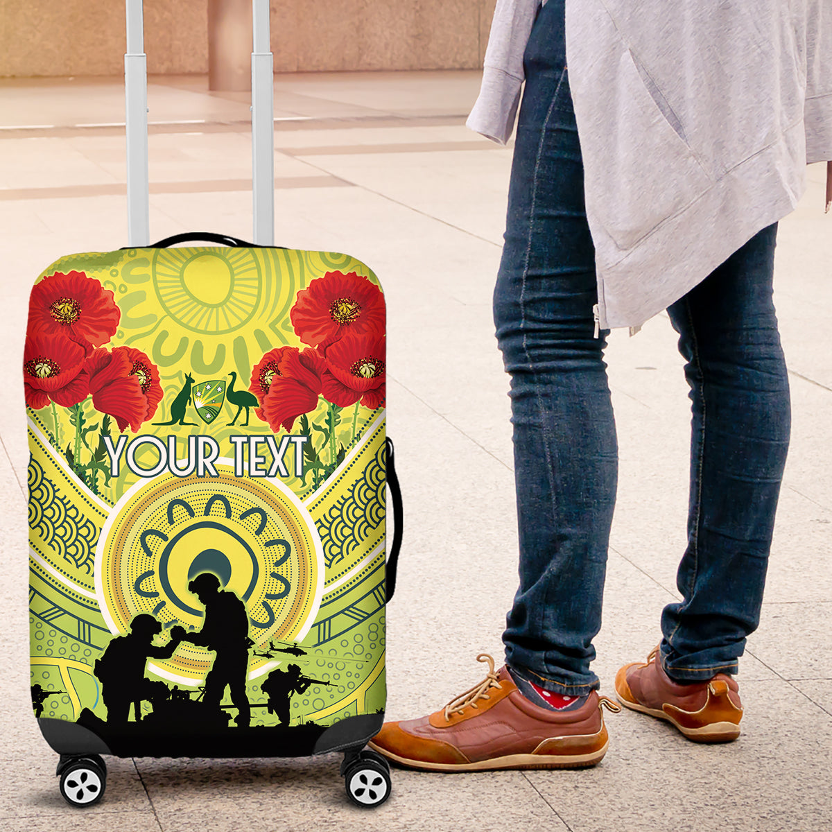 Custom Australia Cricket ANZAC Luggage Cover The Military Soldiers with Aboriginal Style - Vibe Hoodie Shop
