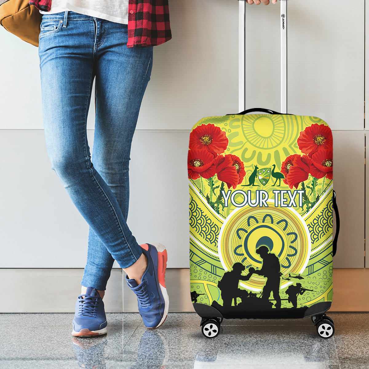 Custom Australia Cricket ANZAC Luggage Cover The Military Soldiers with Aboriginal Style - Vibe Hoodie Shop