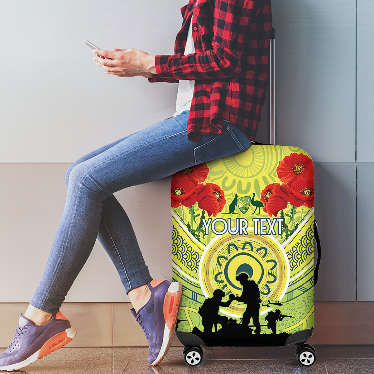 Custom Australia Cricket ANZAC Luggage Cover The Military Soldiers with Aboriginal Style - Vibe Hoodie Shop