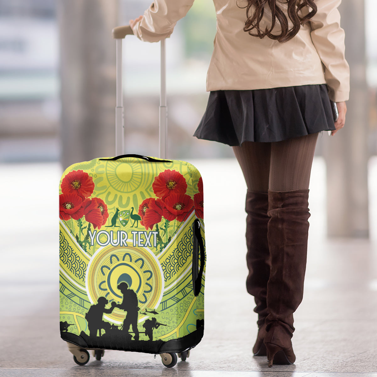 Custom Australia Cricket ANZAC Luggage Cover The Military Soldiers with Aboriginal Style - Vibe Hoodie Shop