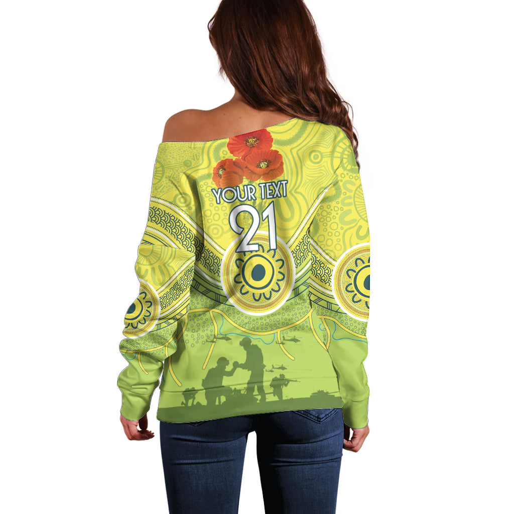 Custom Australia Cricket ANZAC Off Shoulder Sweater The Military Soldiers with Aboriginal Style - Vibe Hoodie Shop
