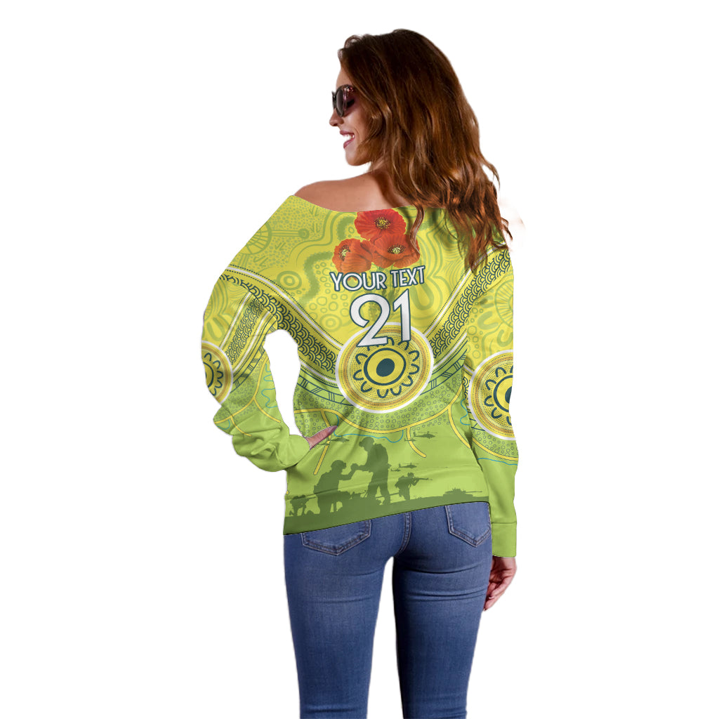Custom Australia Cricket ANZAC Off Shoulder Sweater The Military Soldiers with Aboriginal Style - Vibe Hoodie Shop