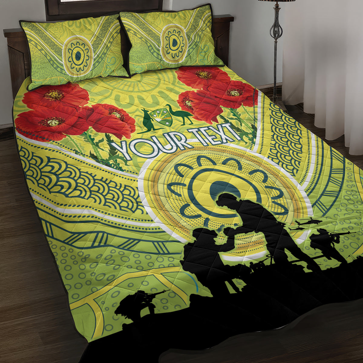 Custom Australia Cricket ANZAC Quilt Bed Set The Military Soldiers with Aboriginal Style - Vibe Hoodie Shop