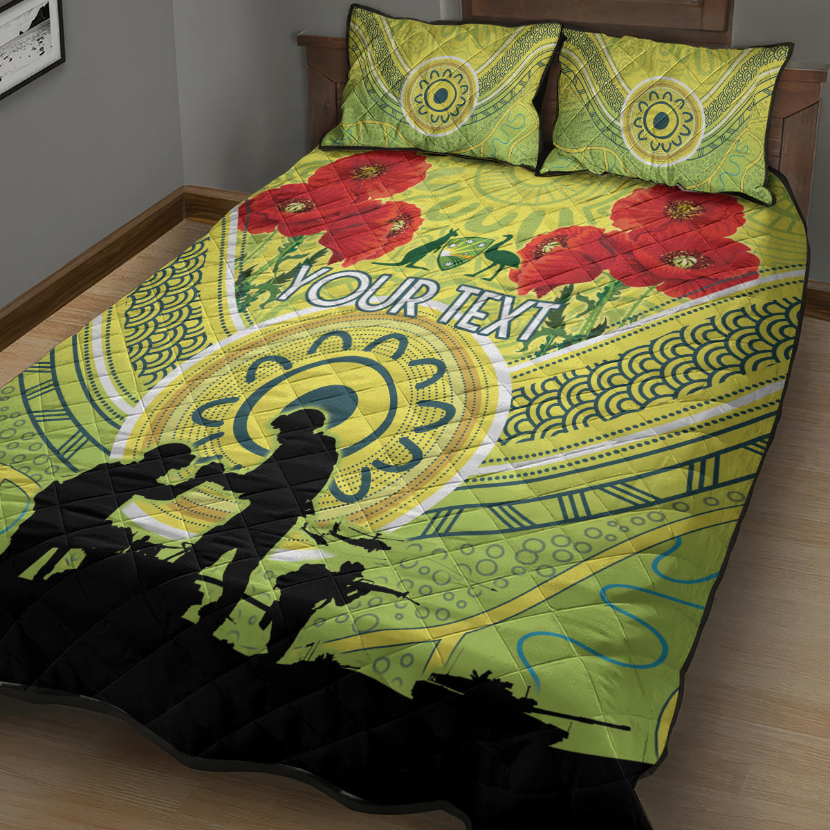 Custom Australia Cricket ANZAC Quilt Bed Set The Military Soldiers with Aboriginal Style - Vibe Hoodie Shop