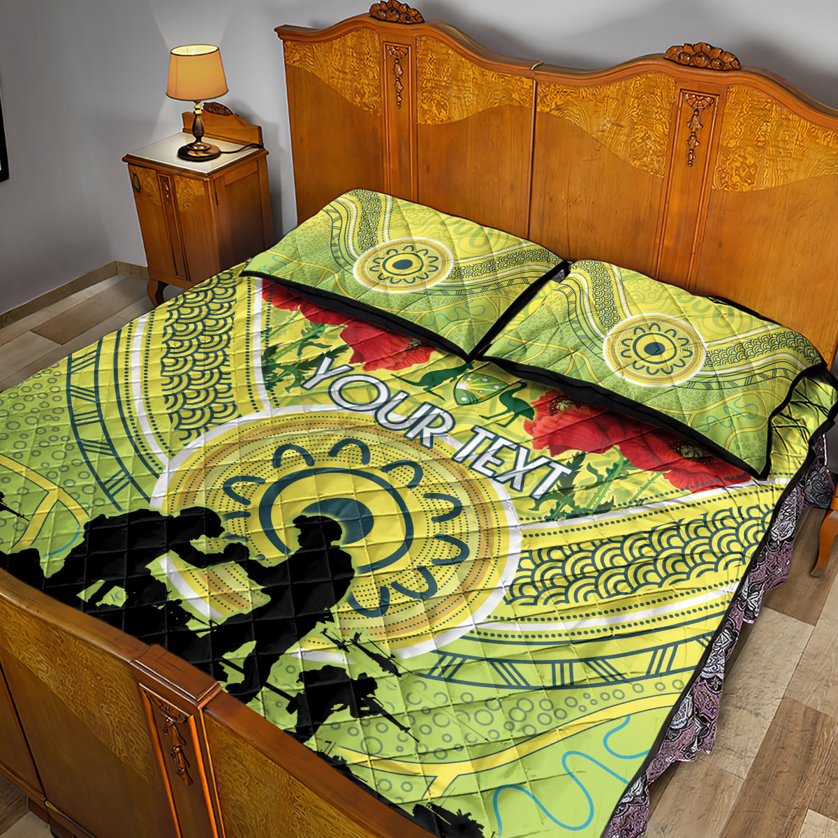 Custom Australia Cricket ANZAC Quilt Bed Set The Military Soldiers with Aboriginal Style - Vibe Hoodie Shop