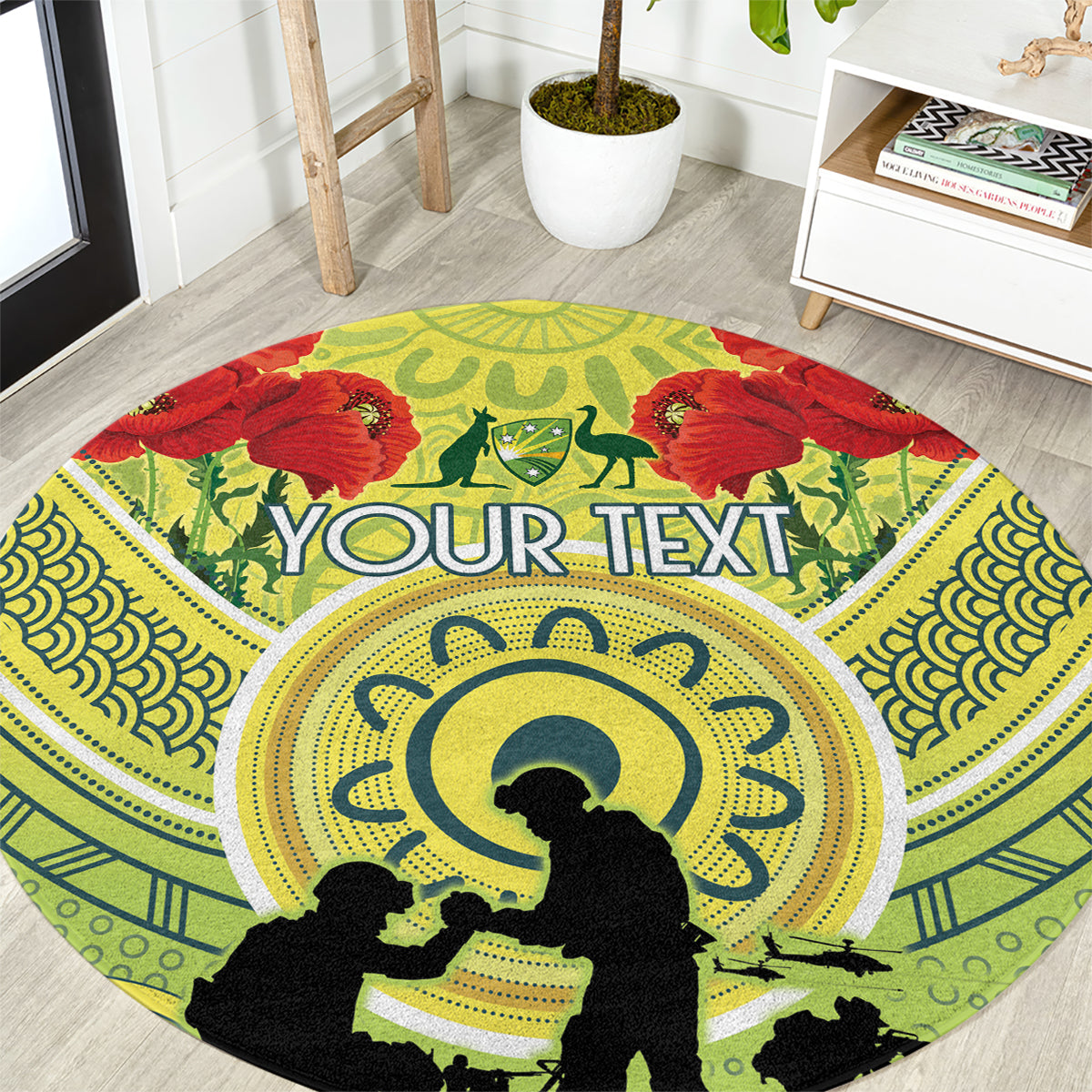 Custom Australia Cricket ANZAC Round Carpet The Military Soldiers with Aboriginal Style