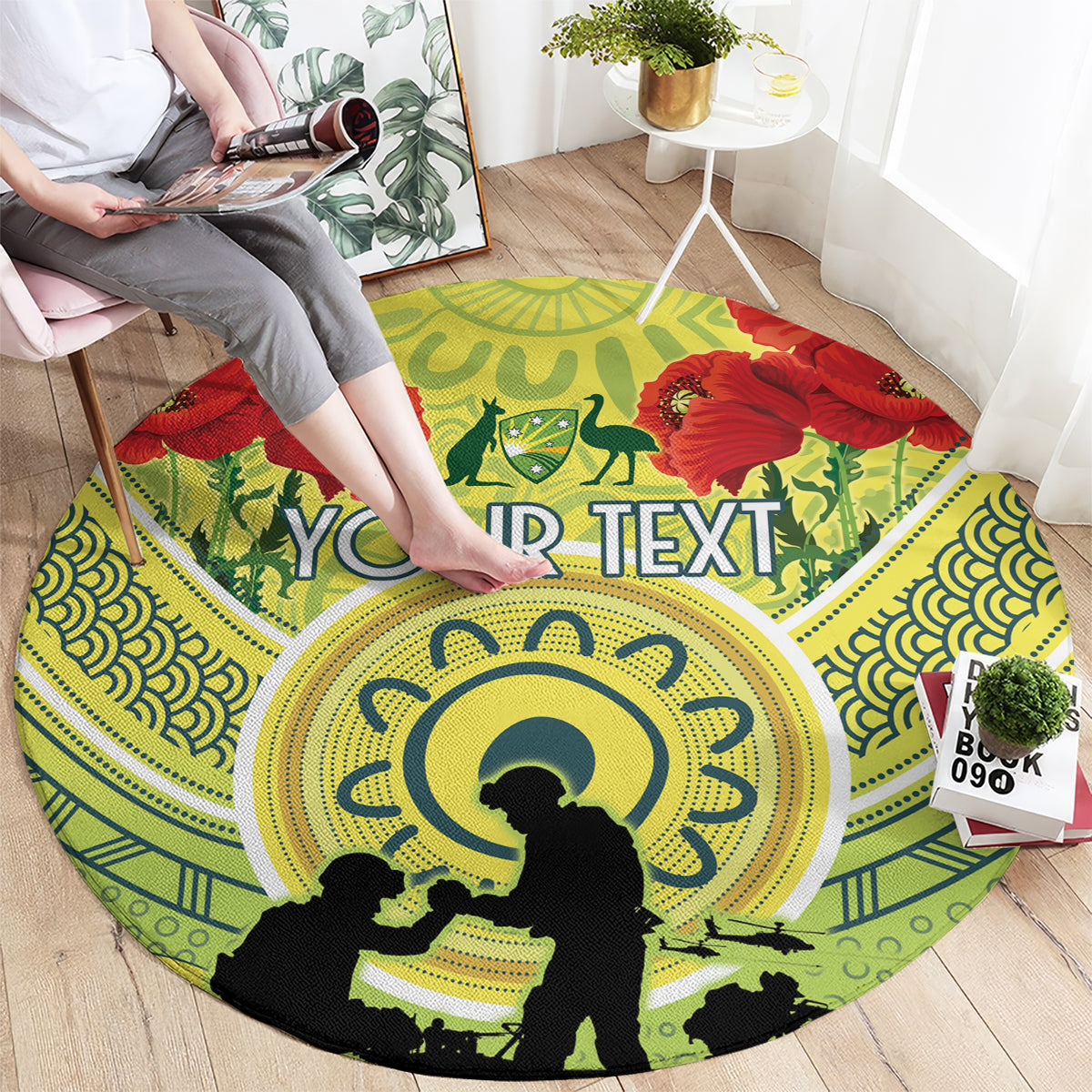 Custom Australia Cricket ANZAC Round Carpet The Military Soldiers with Aboriginal Style