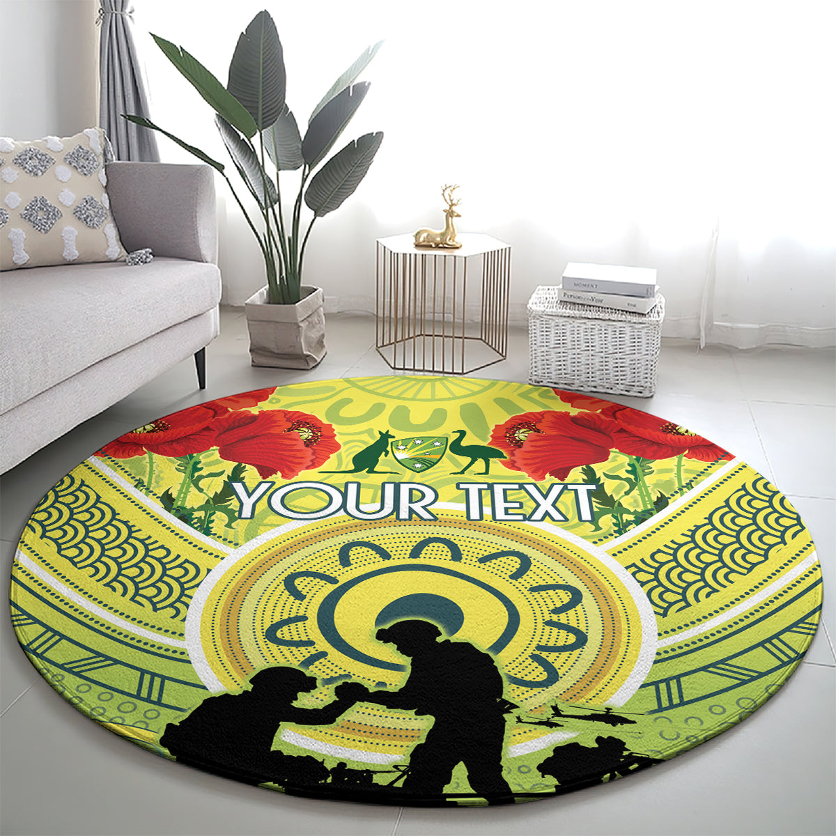Custom Australia Cricket ANZAC Round Carpet The Military Soldiers with Aboriginal Style