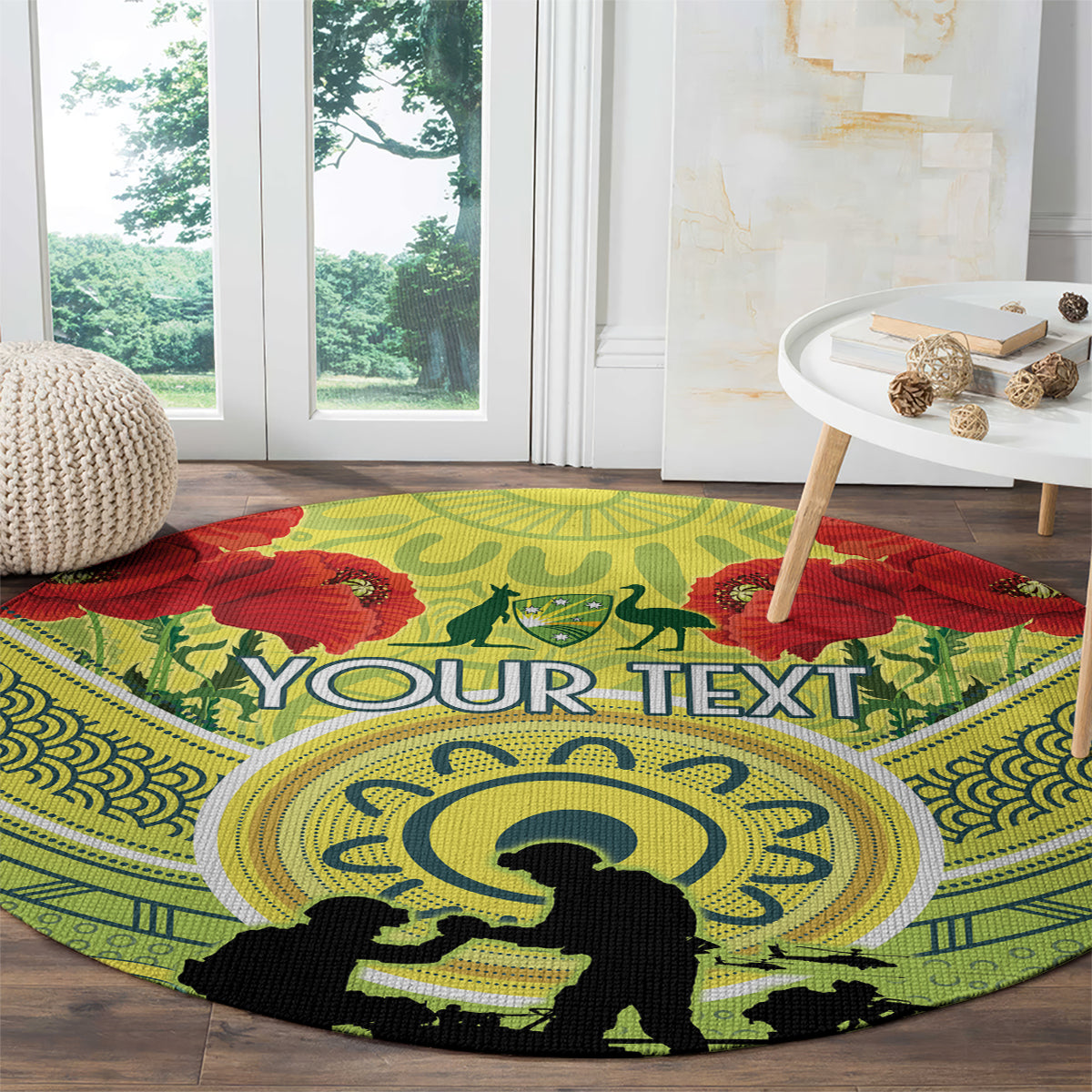Custom Australia Cricket ANZAC Round Carpet The Military Soldiers with Aboriginal Style