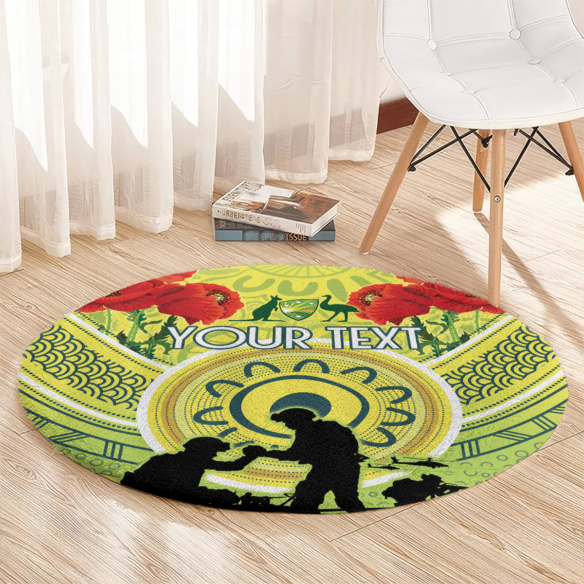 Custom Australia Cricket ANZAC Round Carpet The Military Soldiers with Aboriginal Style
