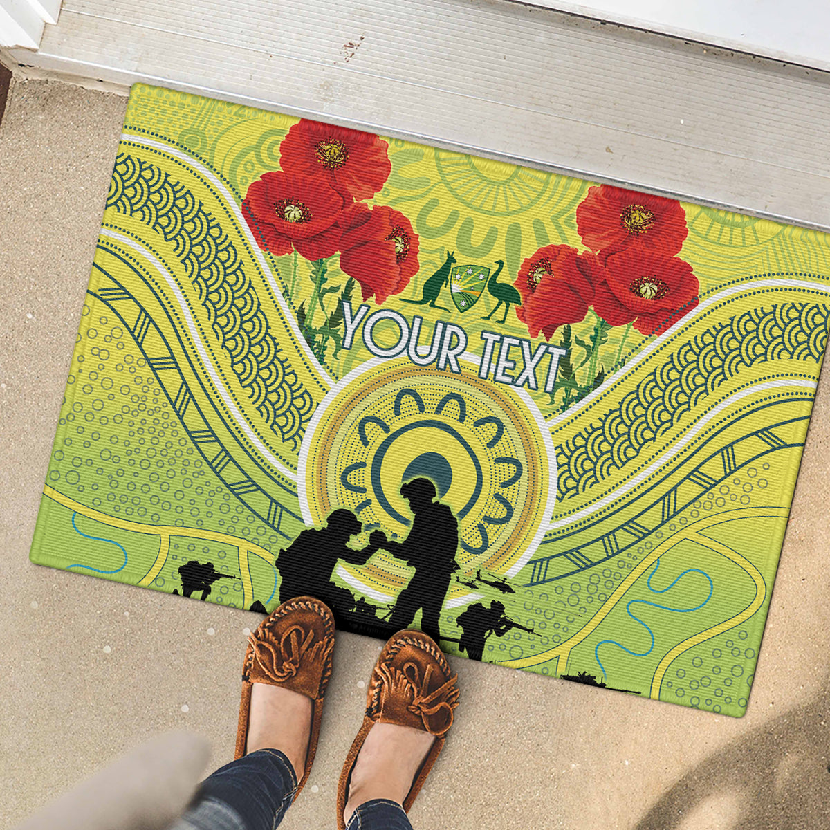 Custom Australia Cricket ANZAC Rubber Doormat The Military Soldiers with Aboriginal Style