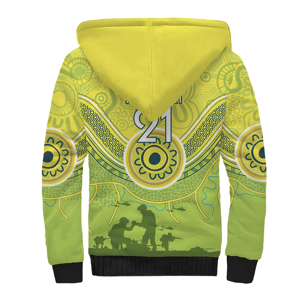 Custom Australia Cricket ANZAC Sherpa Hoodie The Military Soldiers with Aboriginal Style - Vibe Hoodie Shop