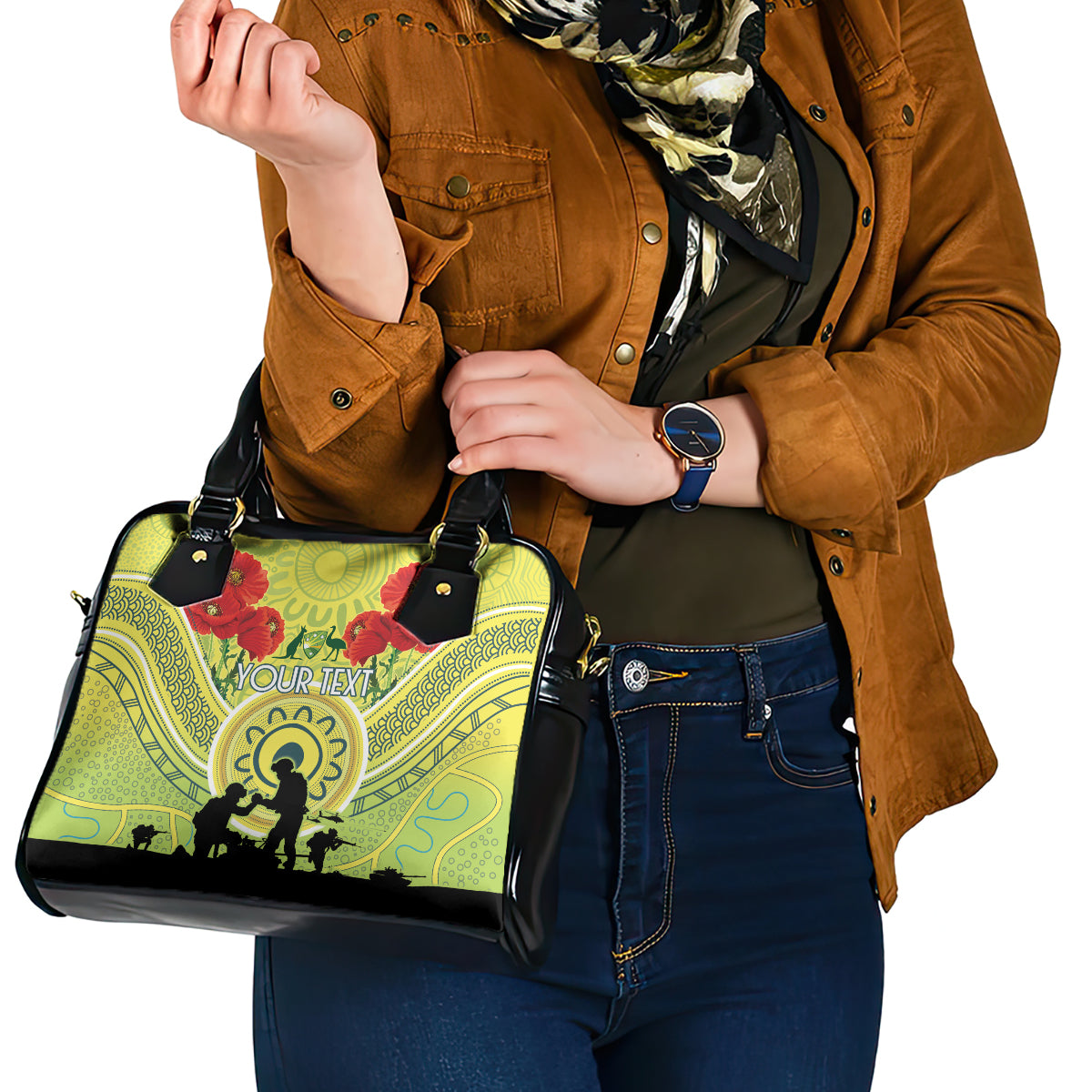 Custom Australia Cricket ANZAC Shoulder Handbag The Military Soldiers with Aboriginal Style - Vibe Hoodie Shop