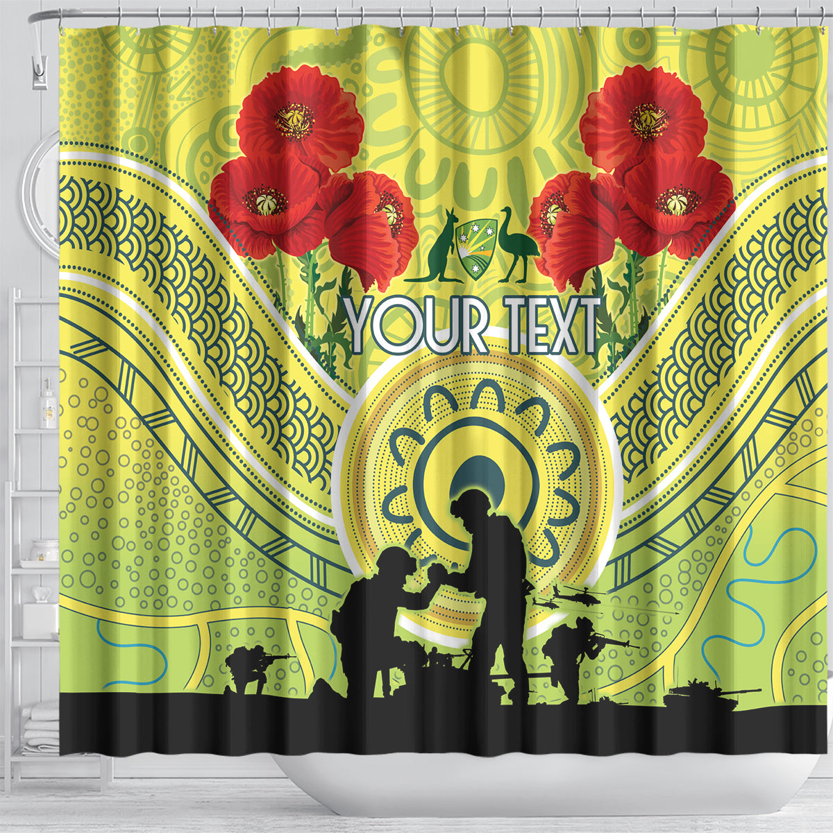 Custom Australia Cricket ANZAC Shower Curtain The Military Soldiers with Aboriginal Style