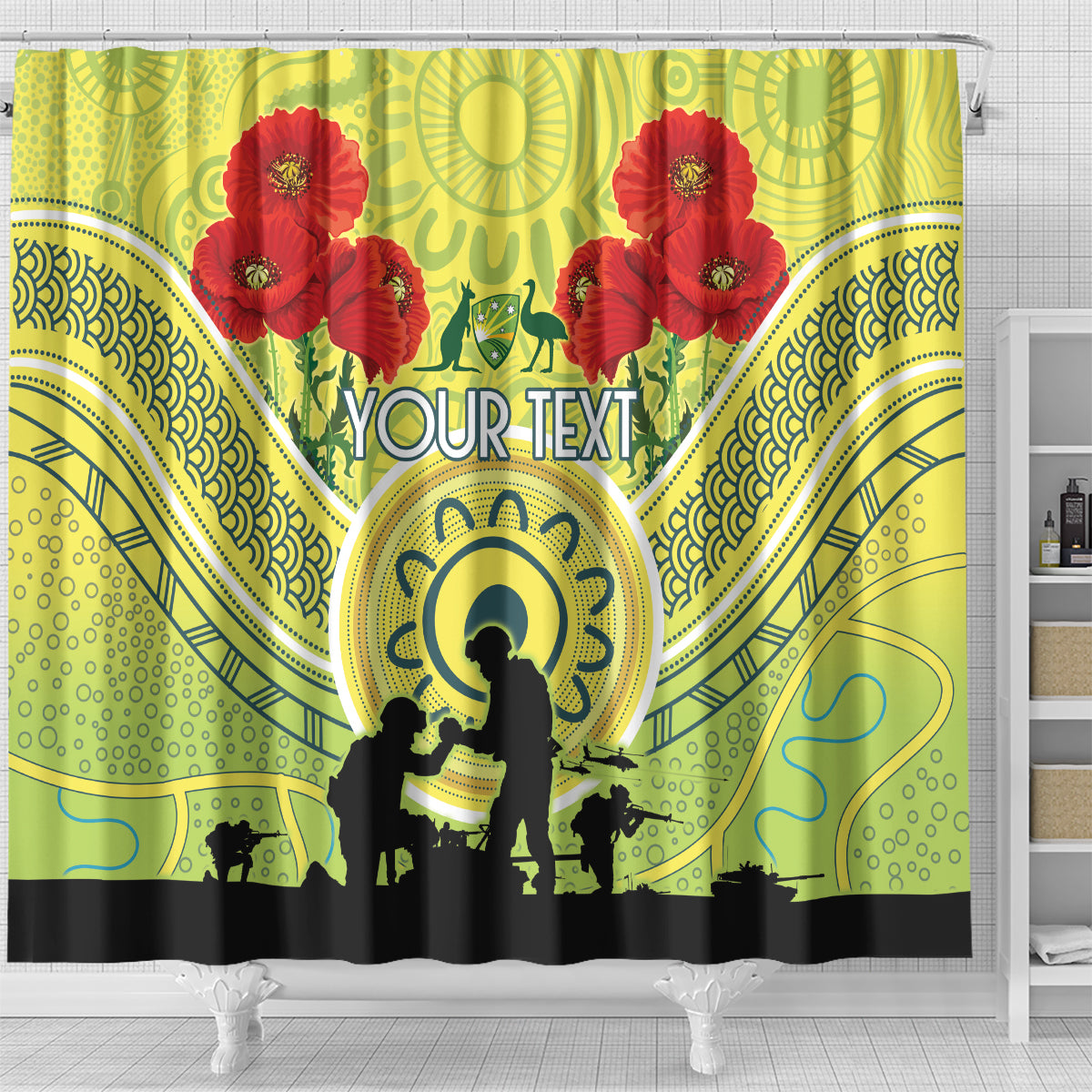 Custom Australia Cricket ANZAC Shower Curtain The Military Soldiers with Aboriginal Style