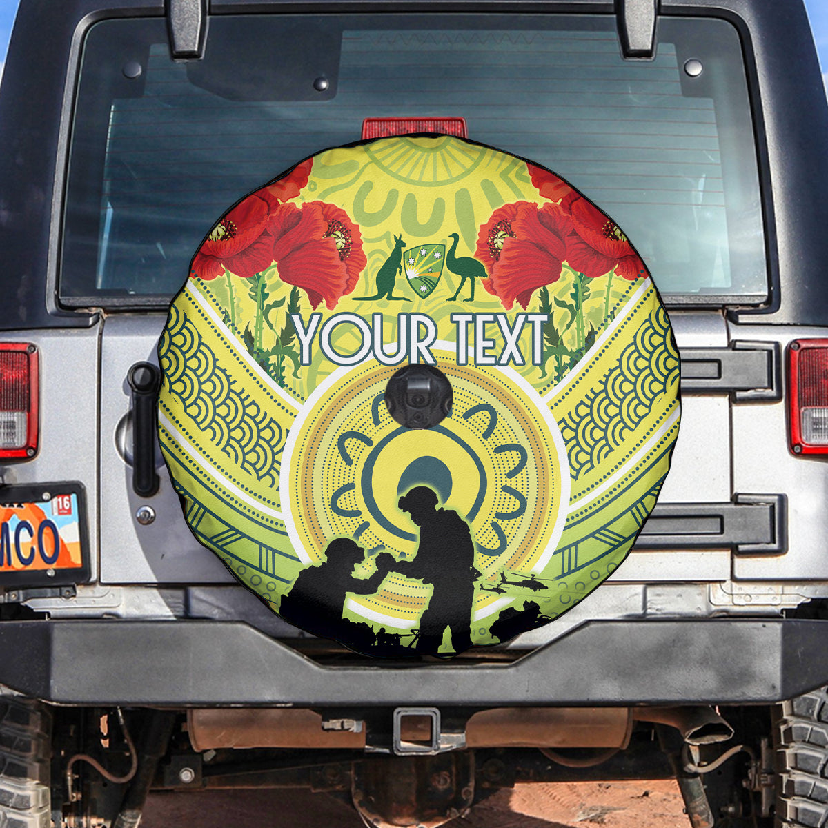 Custom Australia Cricket ANZAC Spare Tire Cover The Military Soldiers with Aboriginal Style - Vibe Hoodie Shop