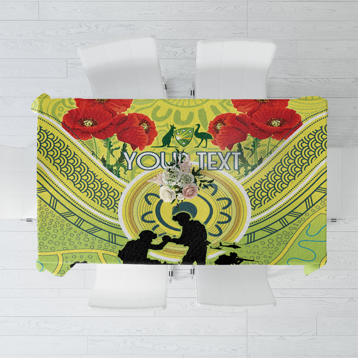 Custom Australia Cricket ANZAC Tablecloth The Military Soldiers with Aboriginal Style
