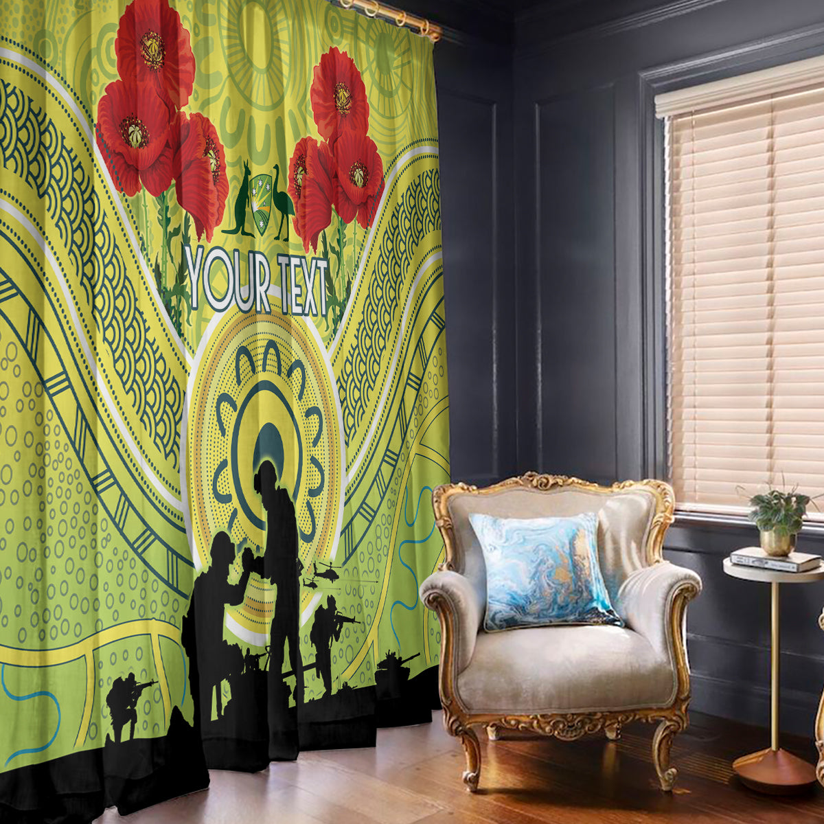 Custom Australia Cricket ANZAC Window Curtain The Military Soldiers with Aboriginal Style
