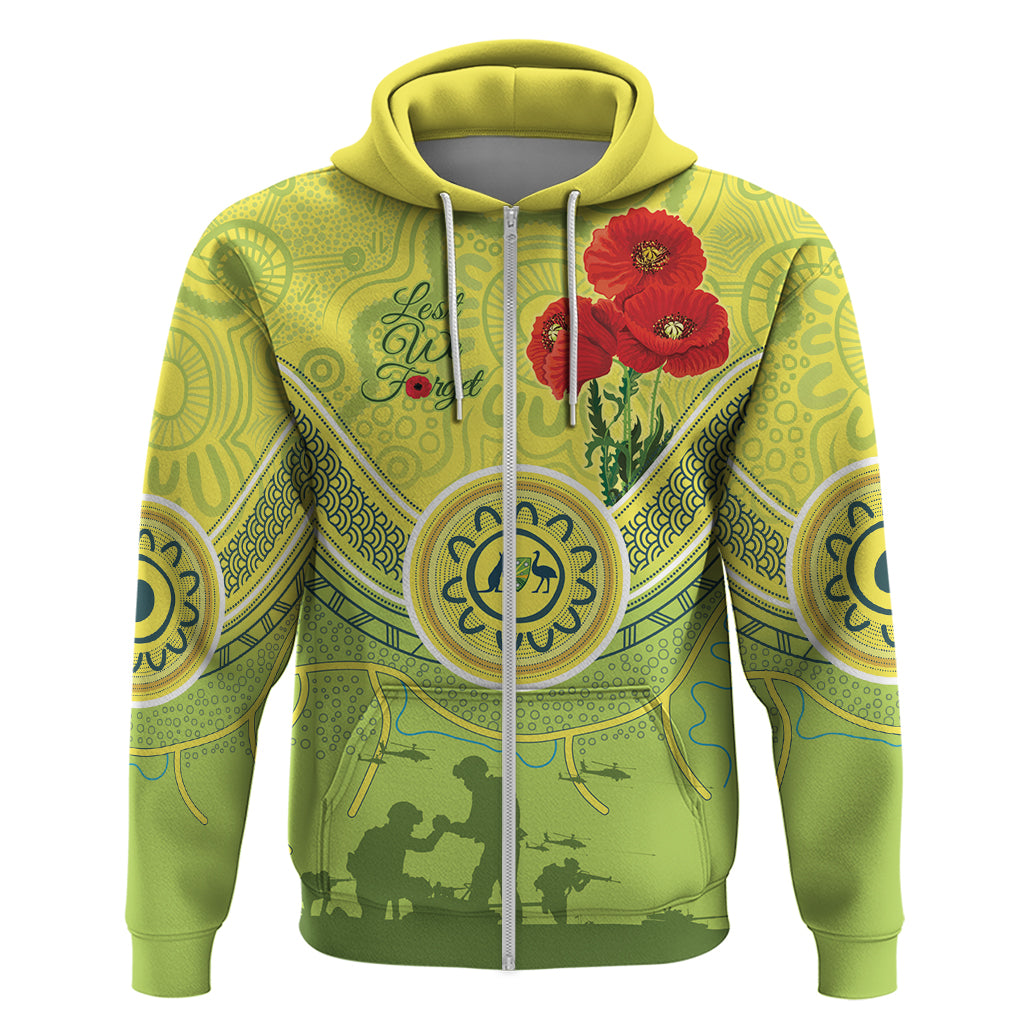 Custom Australia Cricket ANZAC Zip Hoodie The Military Soldiers with Aboriginal Style - Vibe Hoodie Shop