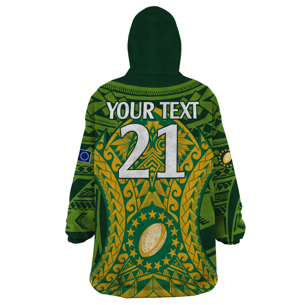 Personalised Cook Islands Rugby Wearable Blanket Hoodie Kukis Athletic Style - Vibe Hoodie Shop