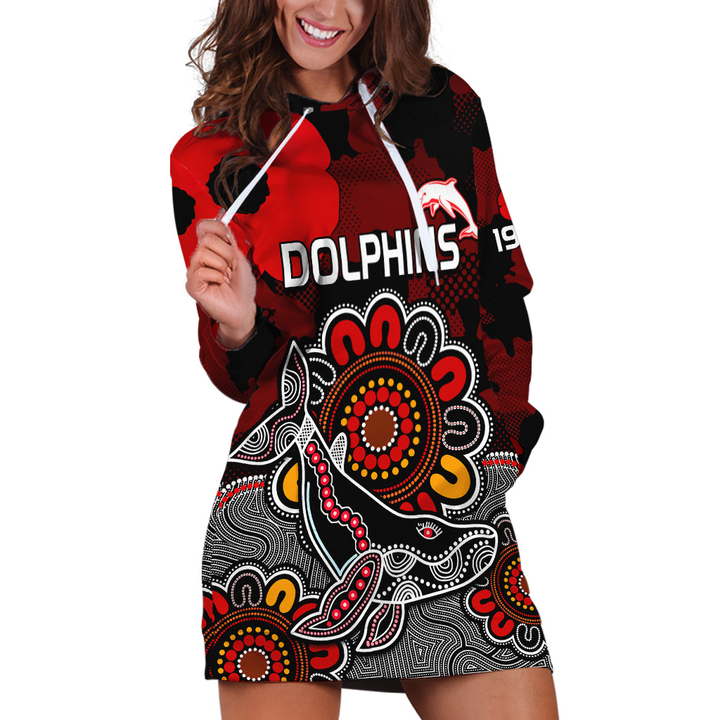 ANZAC Dolphins Rugby Hoodie Dress Indigenous Circles and Waves - Vibe Hoodie Shop