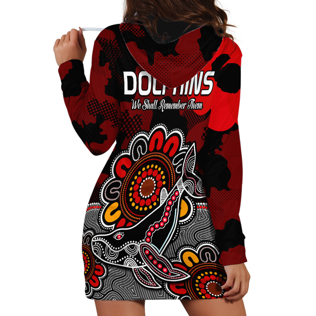 ANZAC Dolphins Rugby Hoodie Dress Indigenous Circles and Waves - Vibe Hoodie Shop