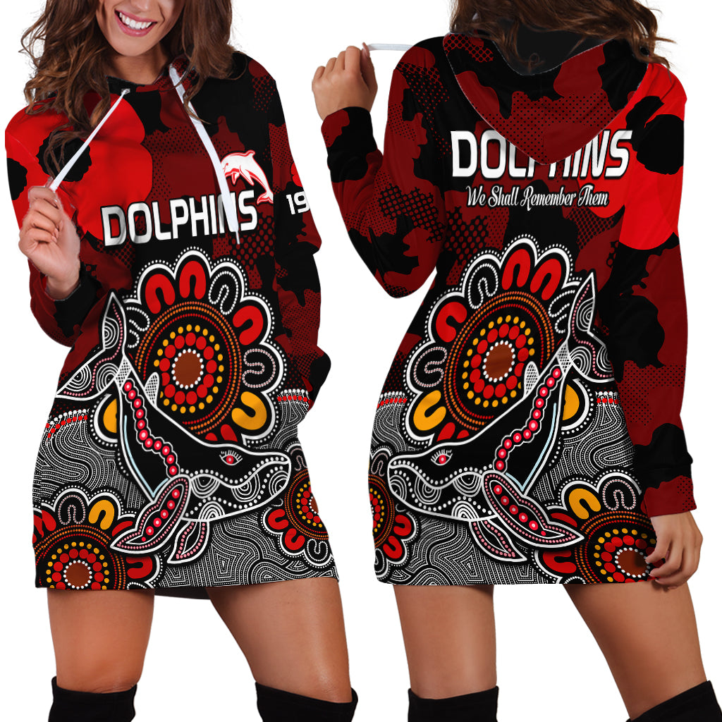 ANZAC Dolphins Rugby Hoodie Dress Indigenous Circles and Waves - Vibe Hoodie Shop