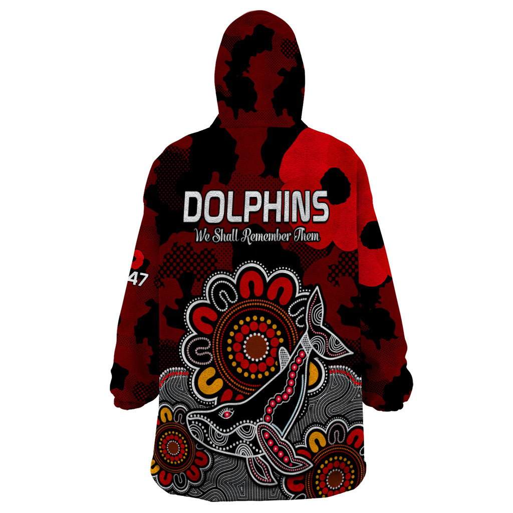 ANZAC Dolphins Rugby Wearable Blanket Hoodie Indigenous Circles and Waves - Vibe Hoodie Shop