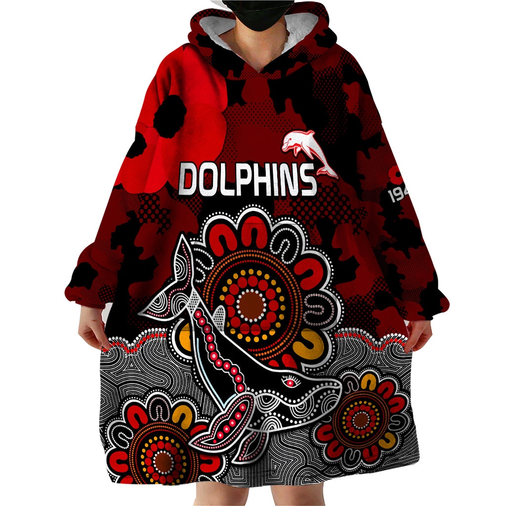 ANZAC Dolphins Rugby Wearable Blanket Hoodie Indigenous Circles and Waves - Vibe Hoodie Shop