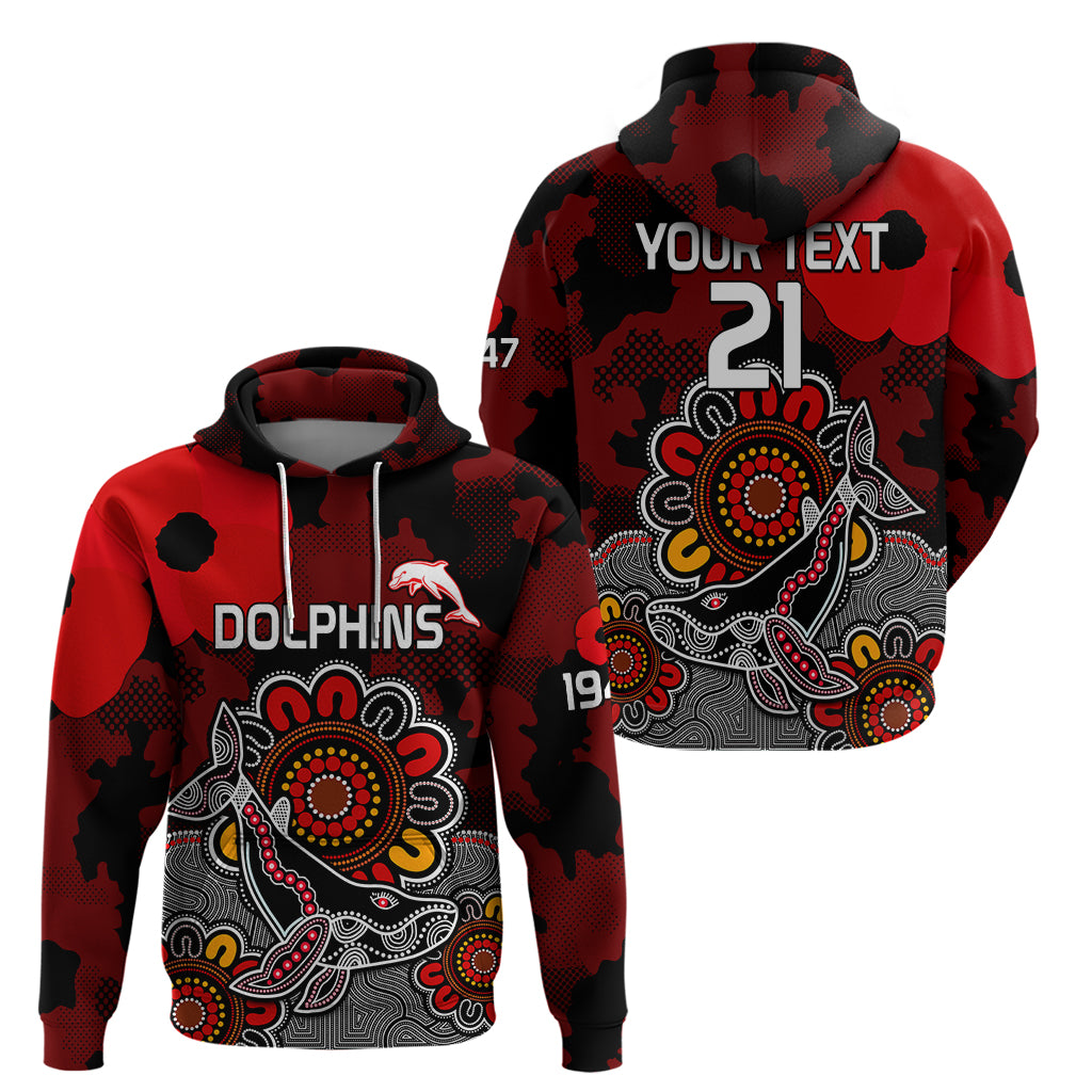 Personalised ANZAC Dolphins Rugby Hoodie Indigenous Circles and Waves LT9 - Vibe Hoodie Shop